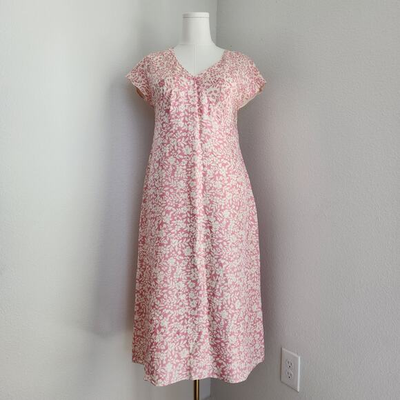 American Vintage Dresses & Skirts - Y2K Isabella Bird White & Pink Floral V Neck Silk Midi Dress M